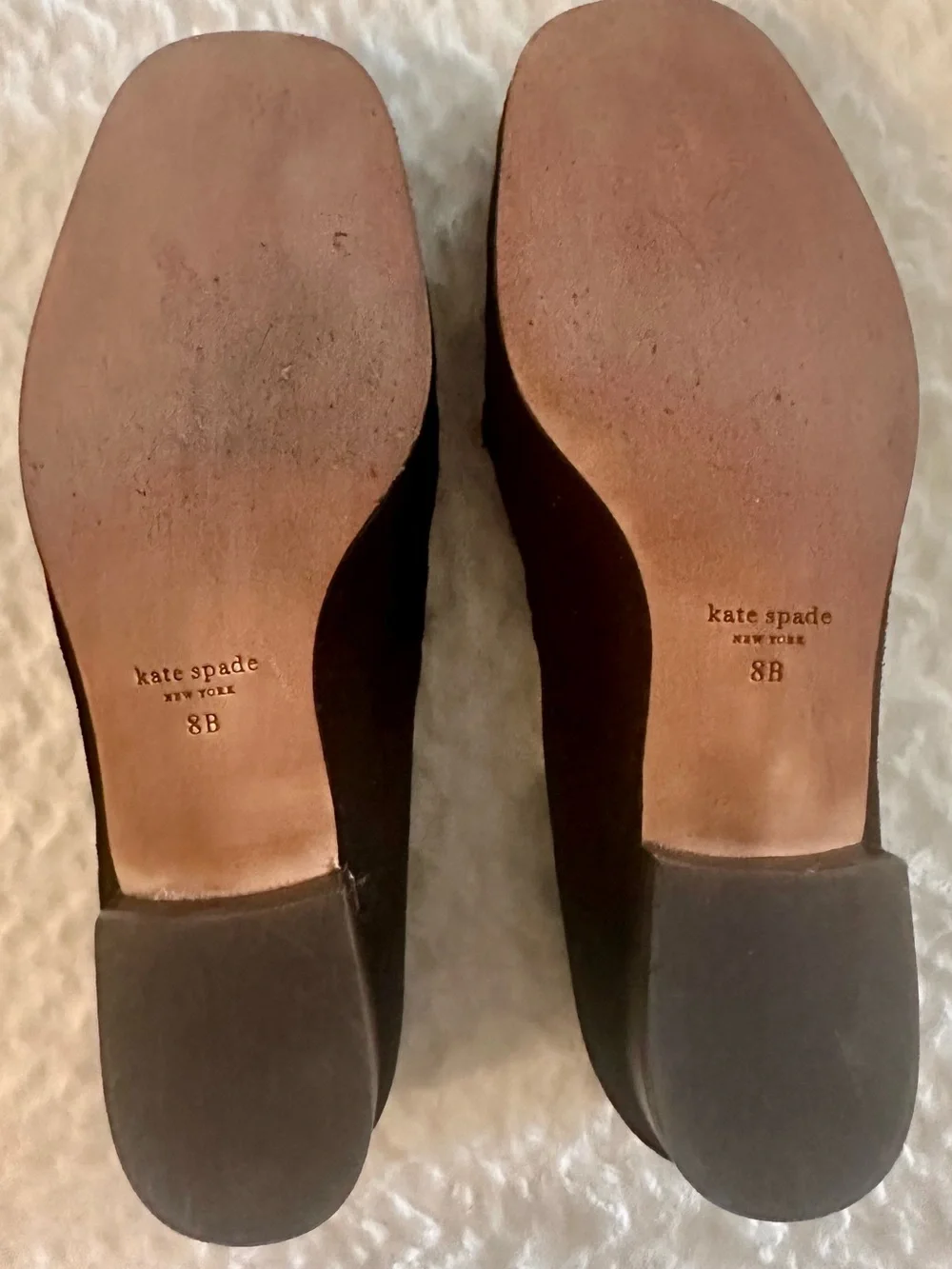 kate spade Black Suede Loafers with Tortoiseshell Chain